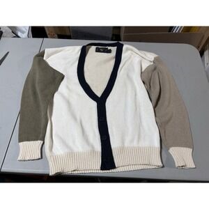 Vtg Lake Harmony Cardigan Sweater Men's Colorblock Beige Grandpa Cotton Large